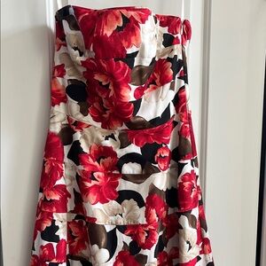 White House Black Market Strapless Midi Floral Dress - Red and Black